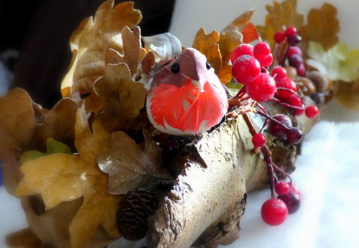 christmas log and robin