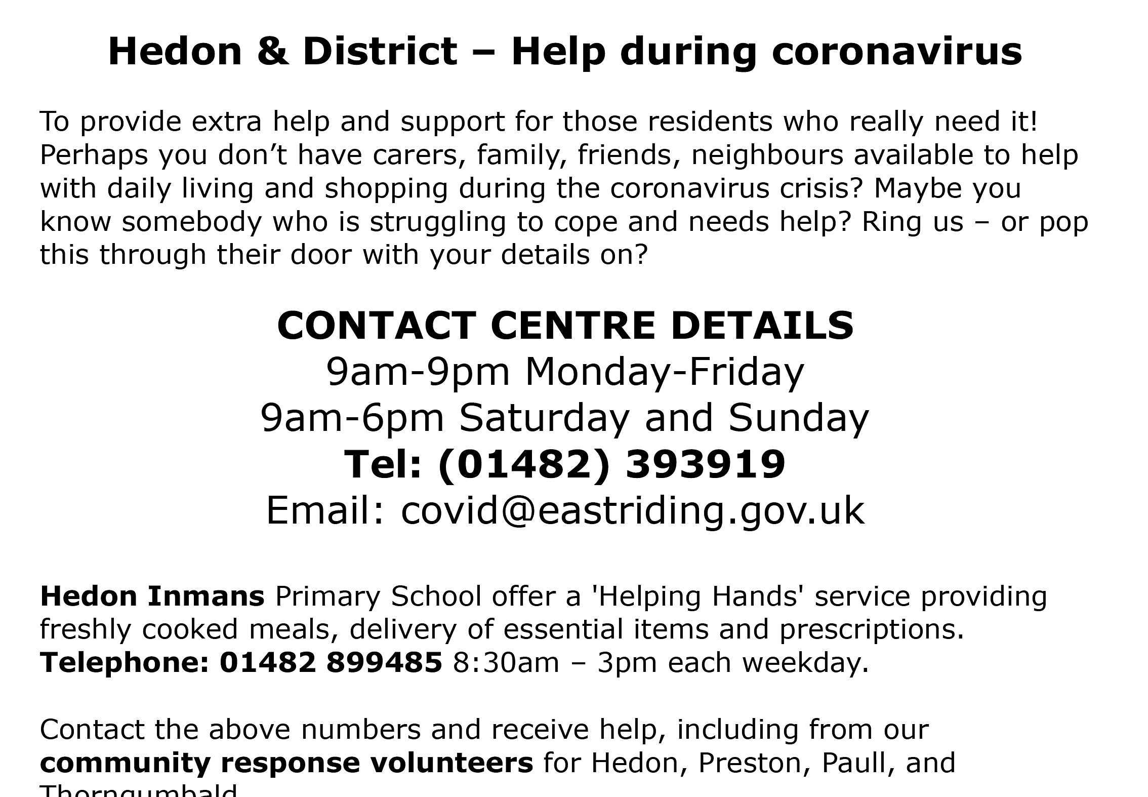 hedon and district community support leaflet v2 001