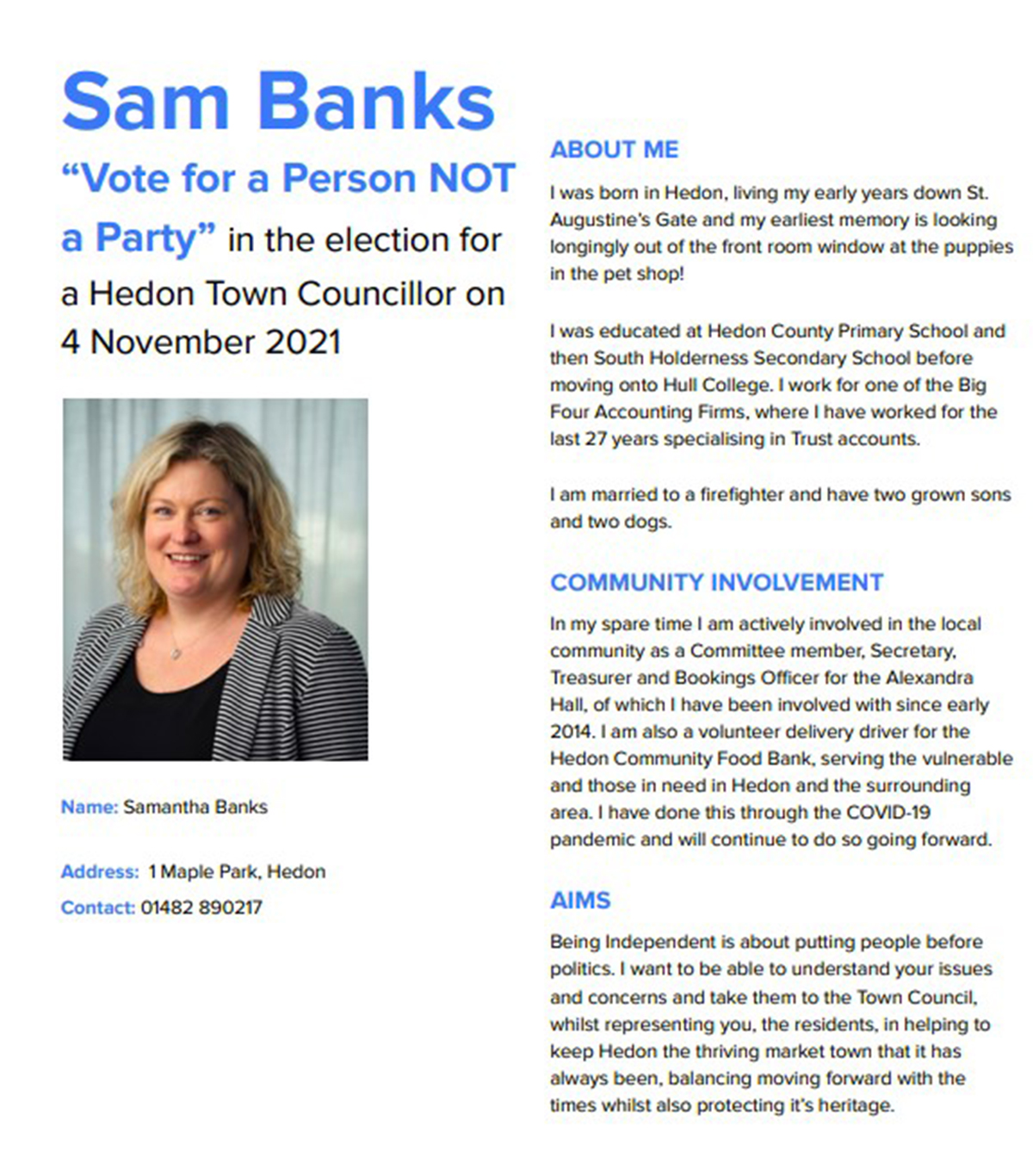 Sam Banks Election Flyer