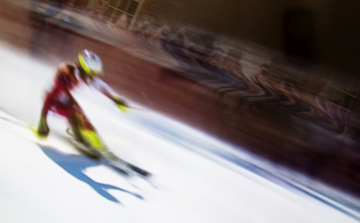 Skier downhill watched by viewfinders