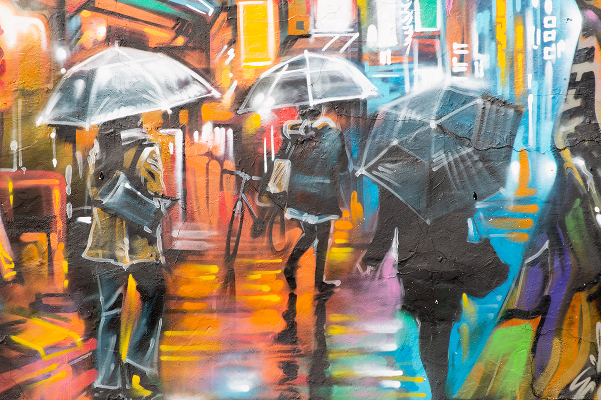 Competition Corner umbrella graffiti