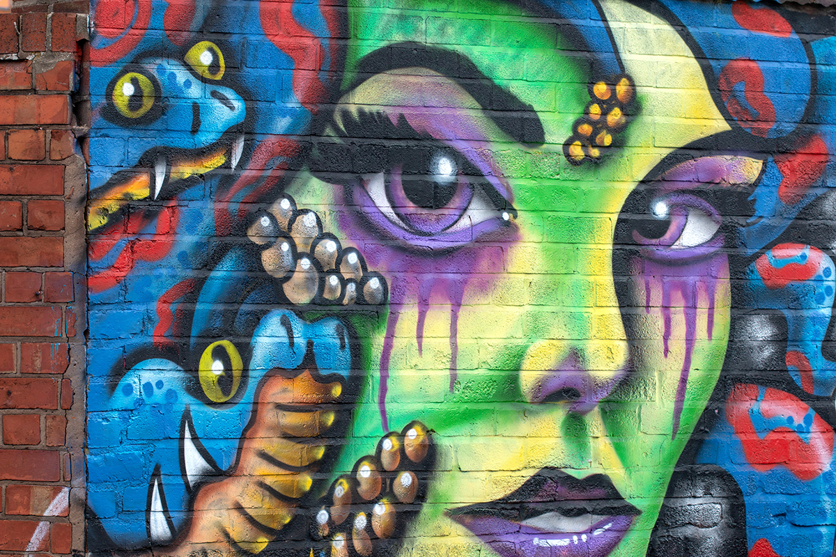 Medusa face snakes graffiti jigsaw