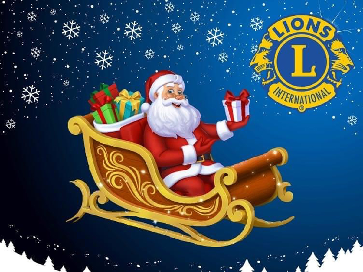 Holderness Lions christmas card graphic showing Santa's Sleigh.